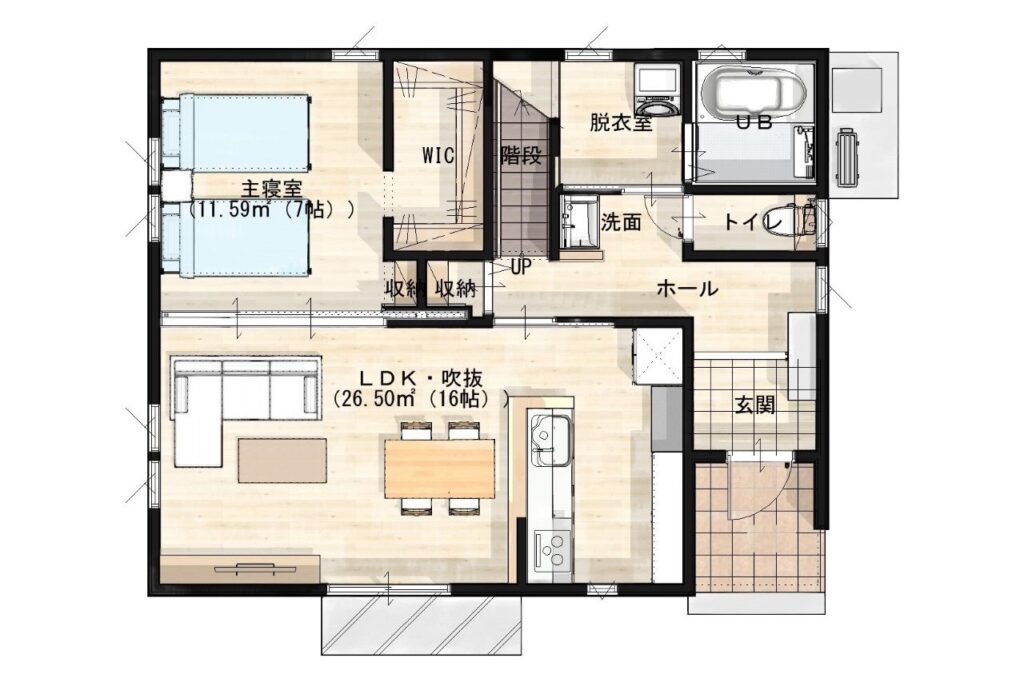 北上市モデルハウス間取り1階